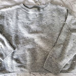 H&M Nubby Gray Pearl Sweater